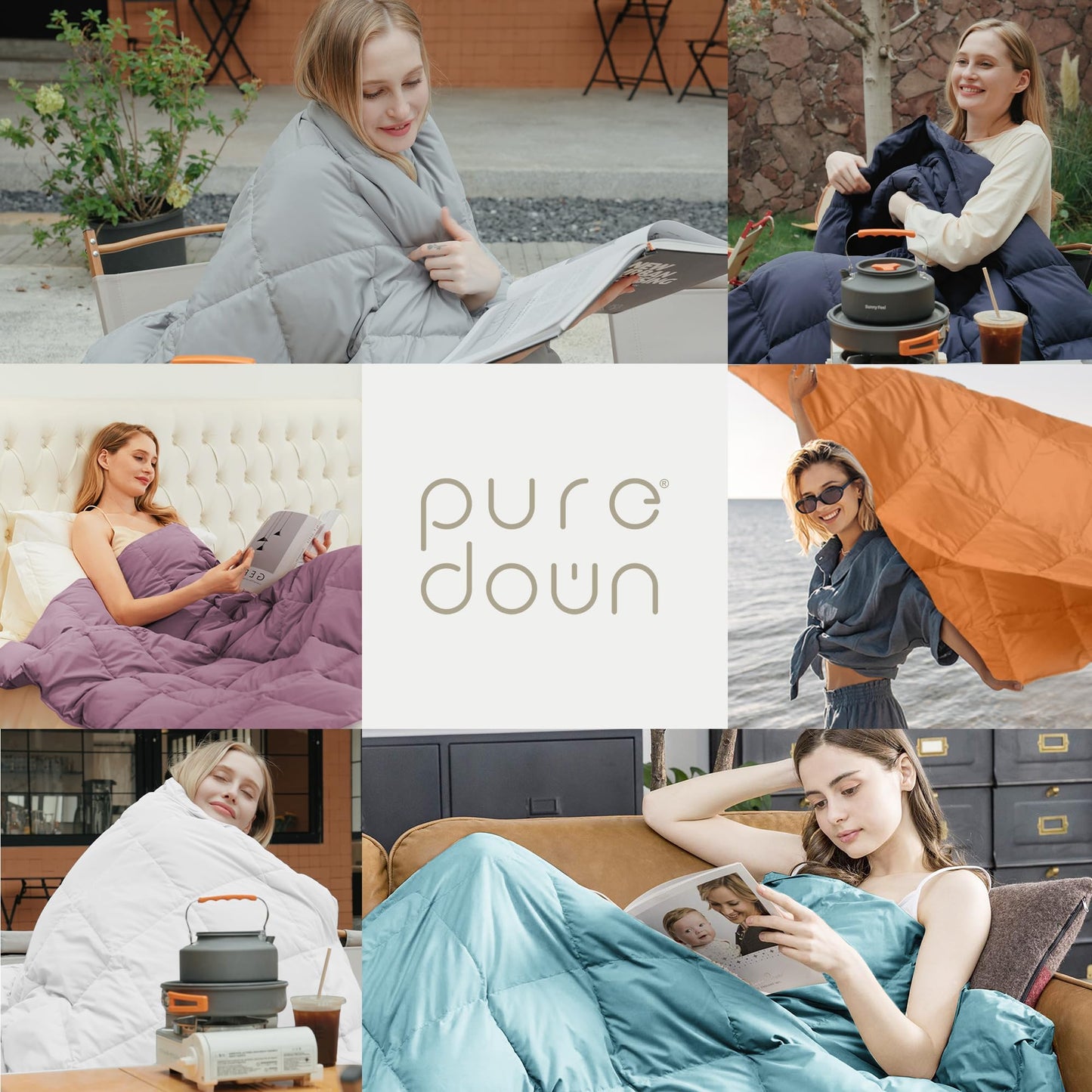 puredown® Soft Feather Down Throw Blanket Lightweight Packable Couch Throw for Indoor and Outdoor Use, Throw 50"X70", Beige