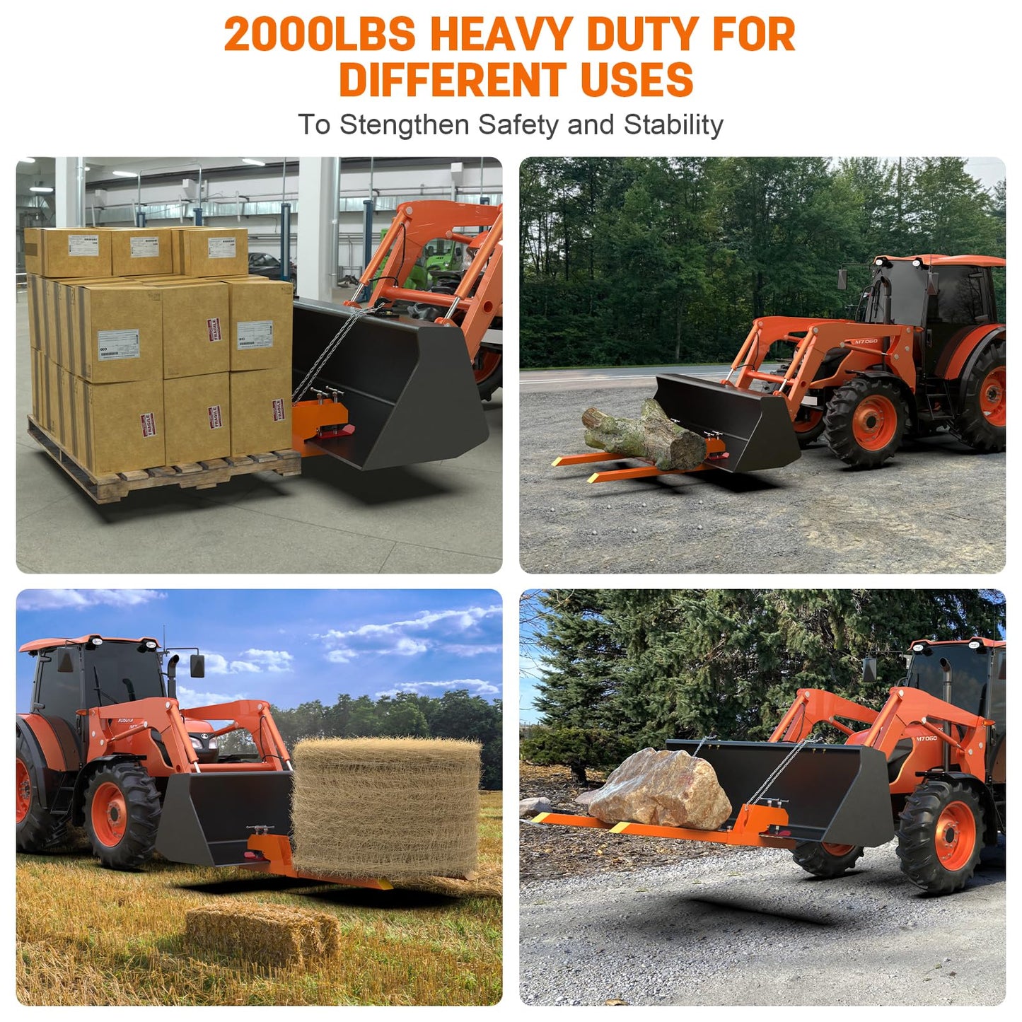 2026 Upgraded 43" Tractor Bucket Forks,Clamp on Pallet Forks with Anti-Slip Tongue 2000LBS,Twin Screw Design,Adjustable Stabilizer Bar,Heavy Duty Skid Steer Pallet Forks for Tractor Bucket Loader