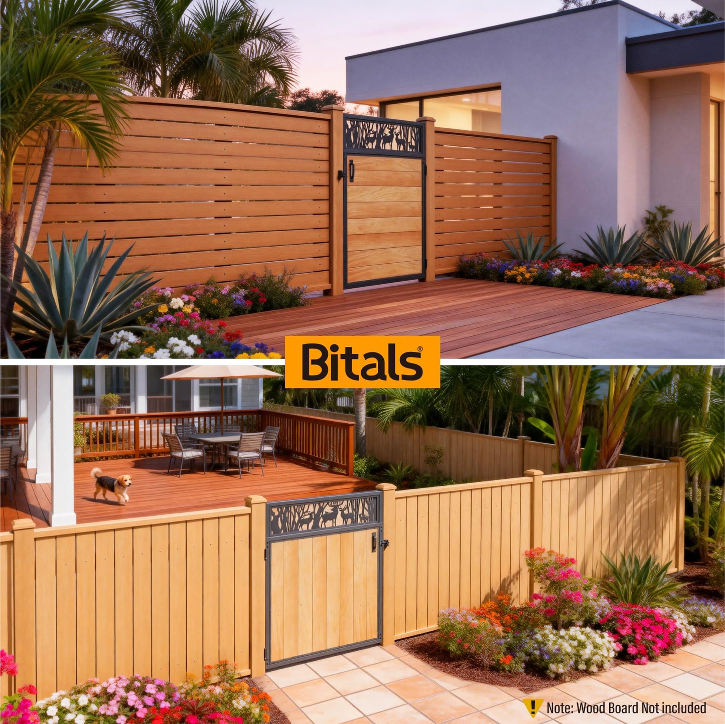 Bitals 4x5FT Fence Gate Frame Kit 201 Stainless Steel Anti-Sag Heavy Duty Garden Gate Reinforcement Hardware, Left/Right Mount (No Panels Included)(46.78"W x 59.0"H)