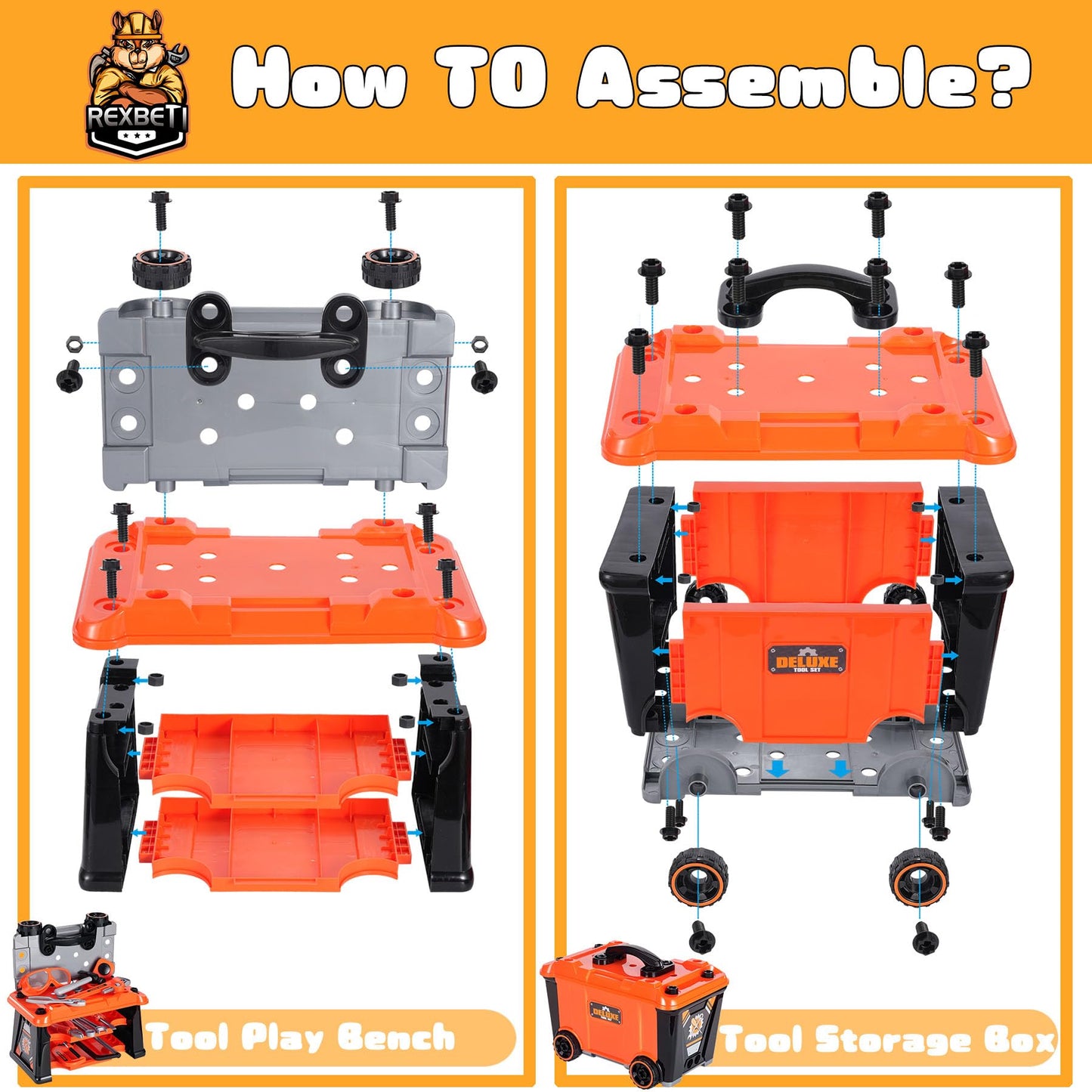 REXBETI Kids Tool Set with Box and Electronic Toy Drill, Pretend Play Kids Workbench Construction Kits, Toddler Tool Set, Birthday Gifts for Ages 3-8 Years Old