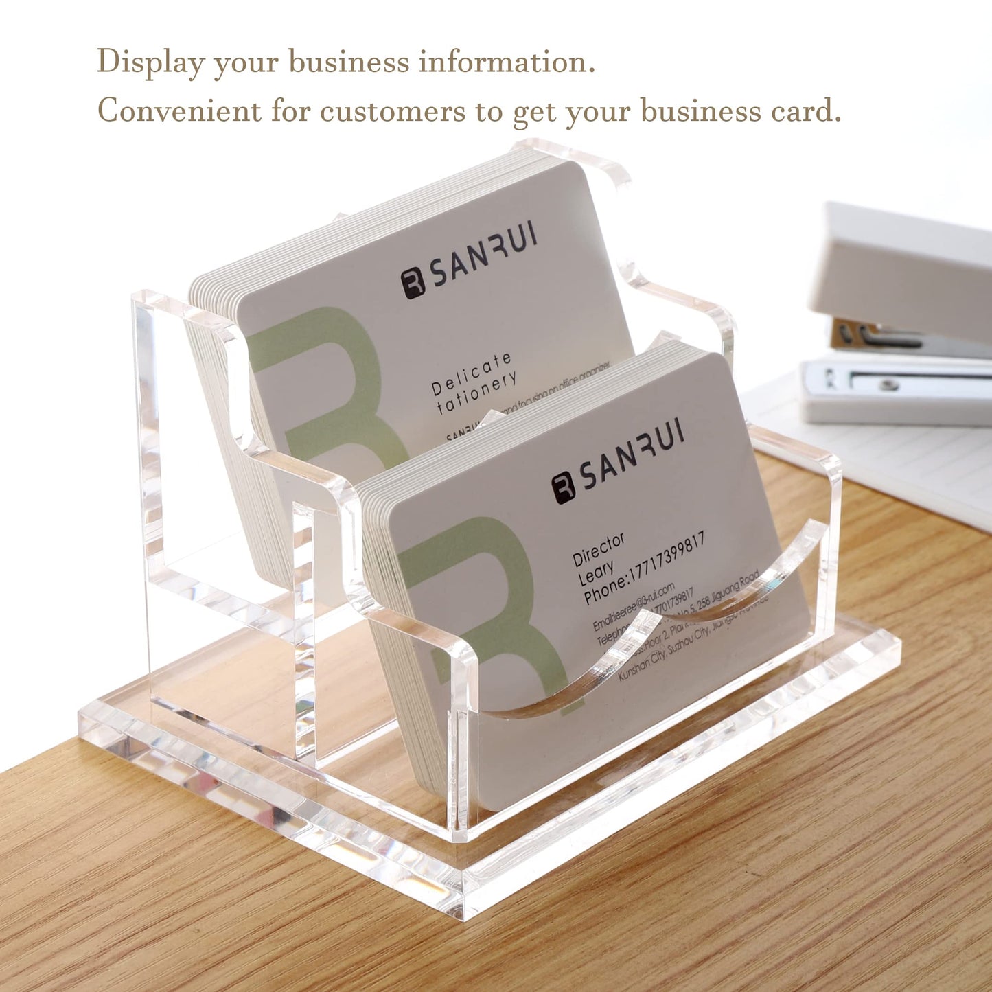 YUXUN Acrylic Business Card Holder for Desk-2 Tier 2 Slots, 3.5"×2" Multiple Business Card Holder Organizer for Women Men, 100+ Business Cards for Office Exhibition Home
