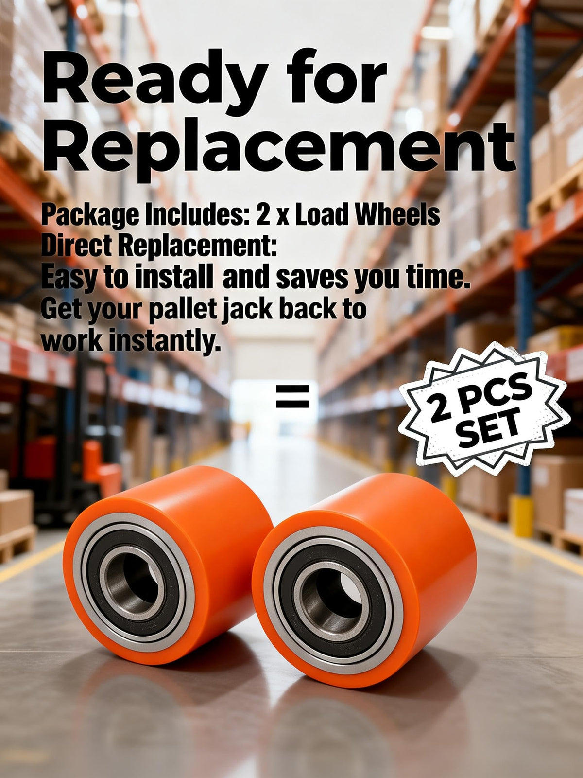 Flecto Load Wheel Kit (Set of 2), Compatible with Toyota 8HBW23 Electric Pallet Jack, Heavy-Duty Polyurethane Lift Truck Wheels