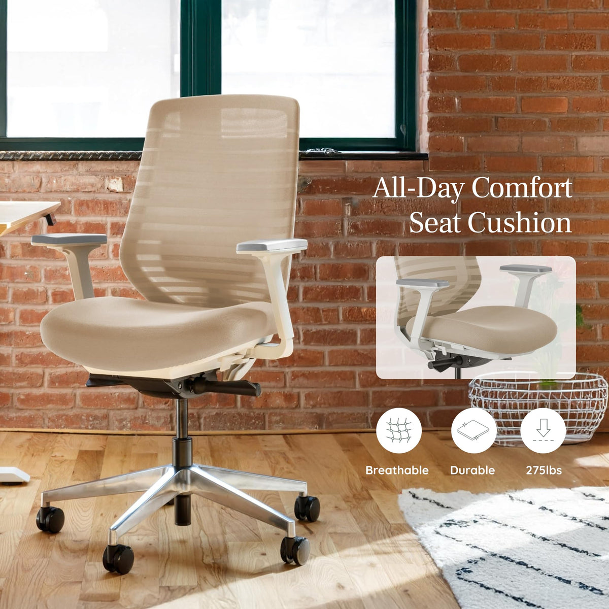 Branch Ergonomic Chair - A Versatile Desk Chair with Adjustable Lumbar Support, Breathable Mesh Backrest, and Smooth Wheels - Experience Optimal Comfort and Support - Poppy
