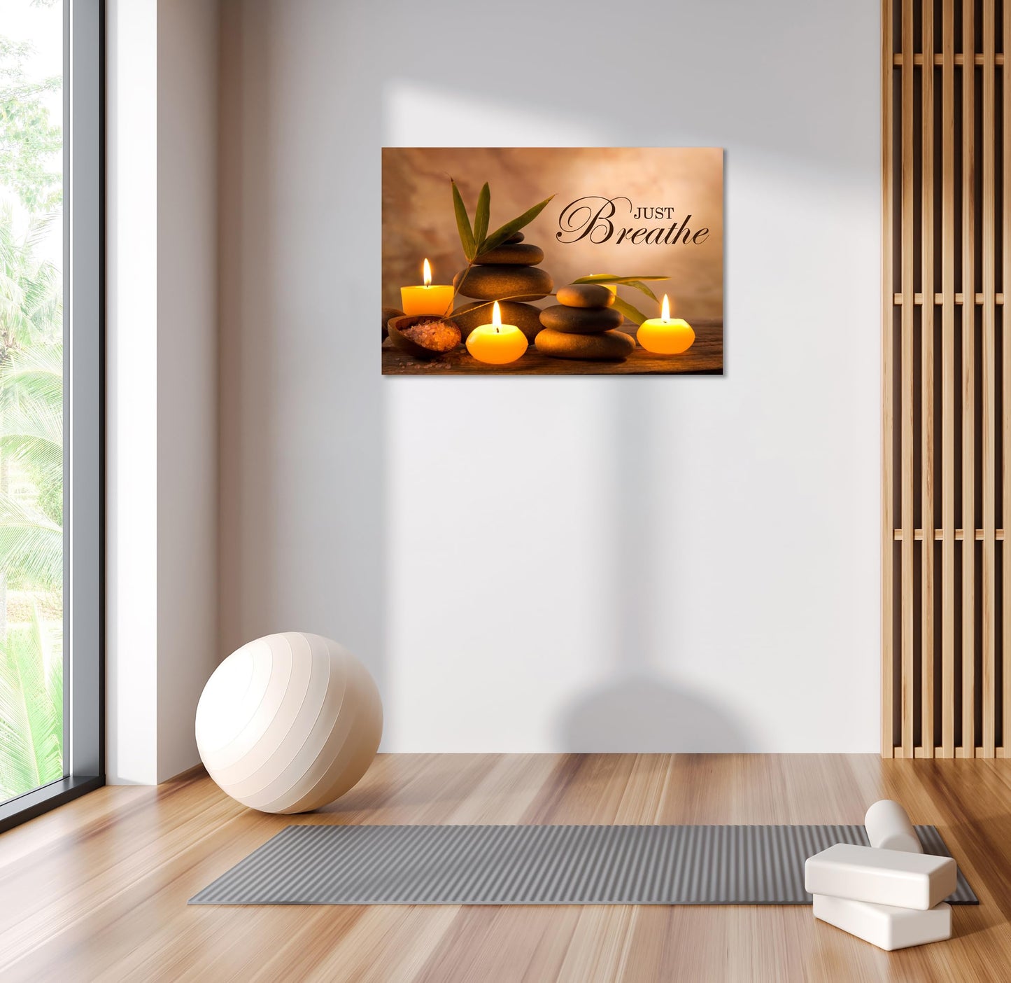 YIOZHAOFH Zen Wall Decor Just Breathe Motivational Bathroom Wall Art Yoga Room Poster for Women Spa Picture Painting Spiritual Artwork Framed for Living Room Ready to Hang (12L x 16W)