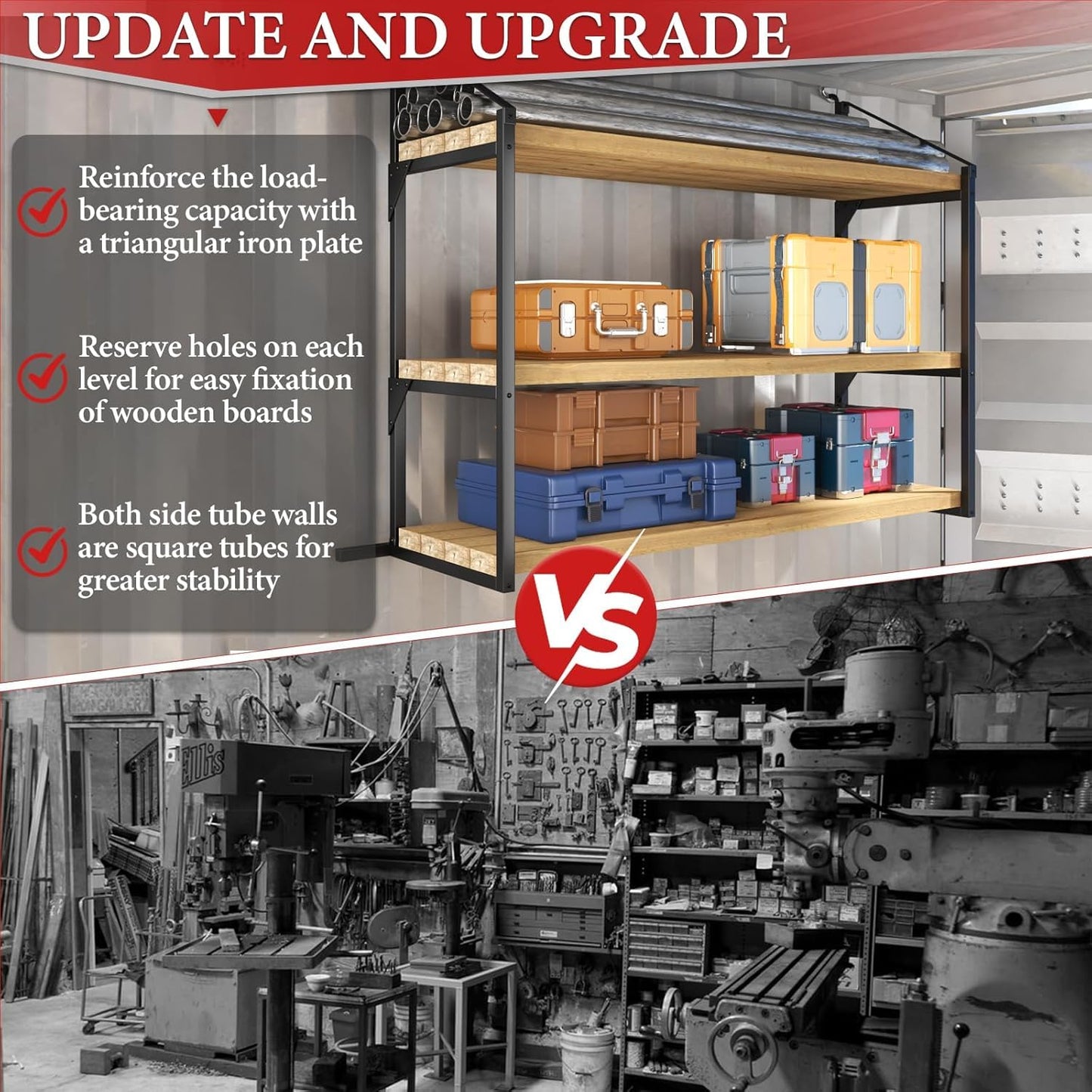 iyrany Universal Shipping Container Accessories 4 Pack – Heavy Duty Brackets. 3-Tier Steel Shelving & Shelves System. 52"x22" Storage Rack for Garage, Warehouse, Industrial Shipping Container