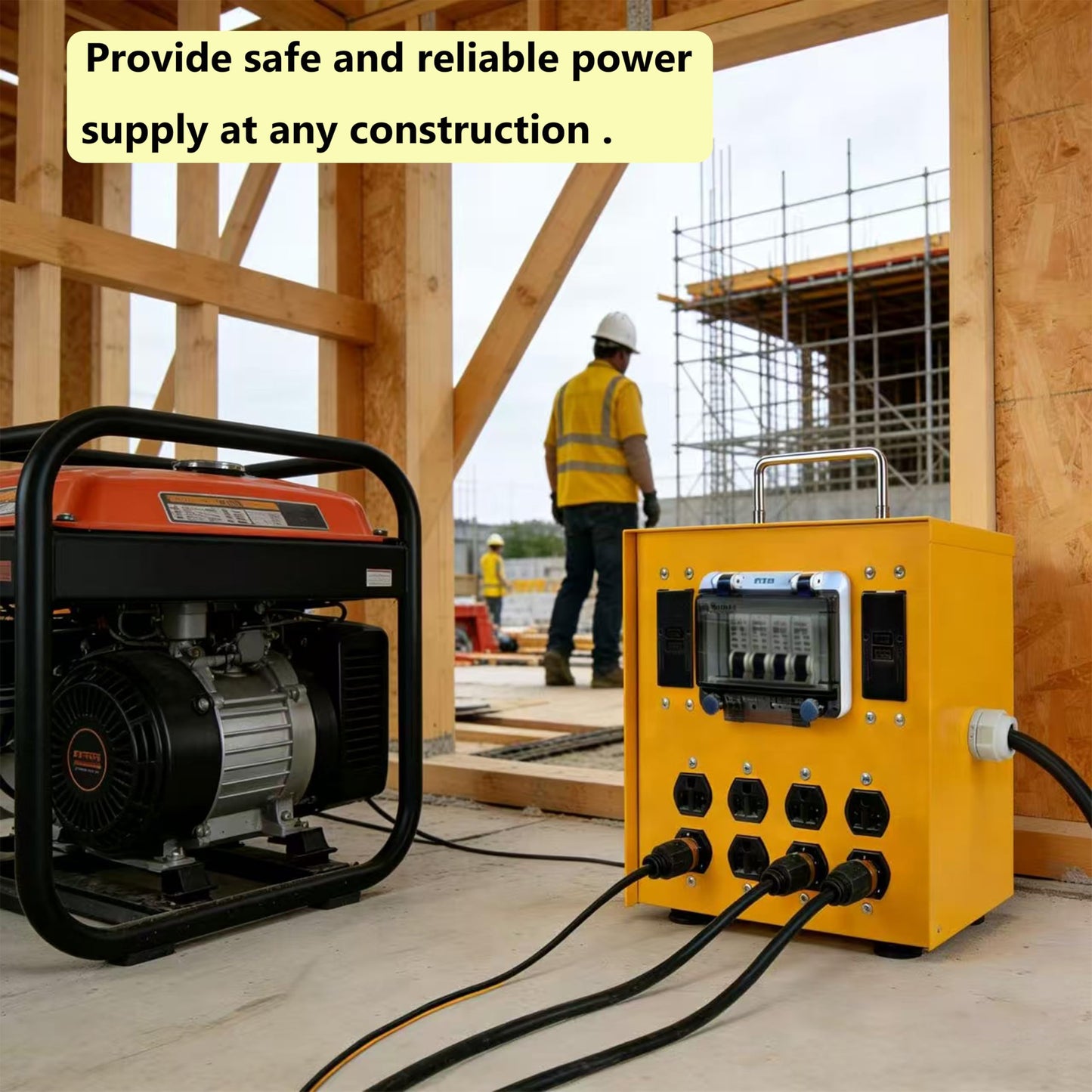 30A Temporary Distribution Box, Equipped with a 30A L14-30P 125V/250V Outlet, Four MEMA-5-20R 120V GFCI Double outlets, Portable Power Center with Each Outlet Equipped with a 20A Circuit Breaker