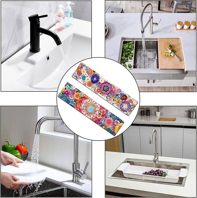 Bimkole 2 PCS Faucet Absorbent Mat, Kitchen Faucet Sink Splash Guard Wraparound