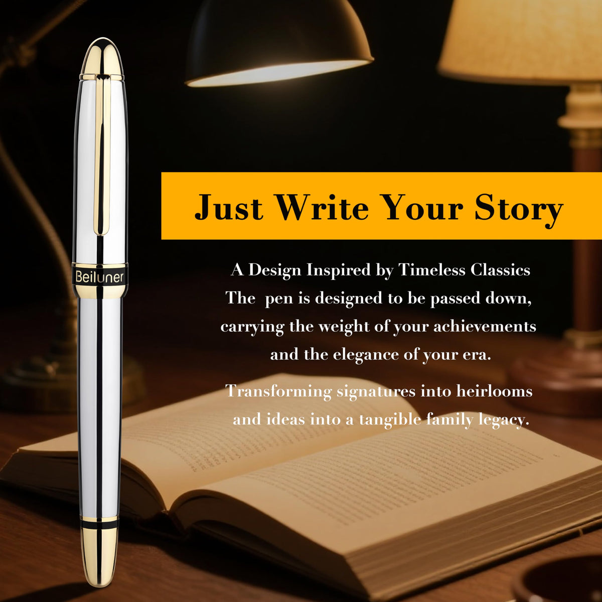 BEILUNER 315 Luxury Rollerball Pen, Stunning Silver Chrome with 24K Gold Finish, Luxury Grade Craftsmanship, Best Pen Gift Set for Men and Women, Graduation, Executive, Office, Fancy, Nice Pens