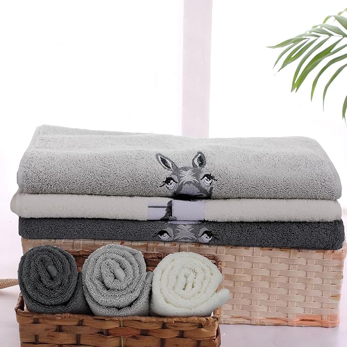 3 Pcs Funny Donkey Hand Towels Embroidered Donkey Farmhouse Decorative Bathroom