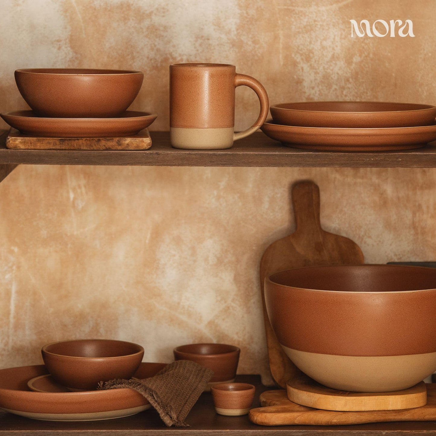 MORA Mega and Giant Serving Dishes Set of 2, 16 inch and 14 inch Ceramic Pottery Oval Platters - Microwave, Oven and Dishwasher Safe - Peppercorn & Terracotta