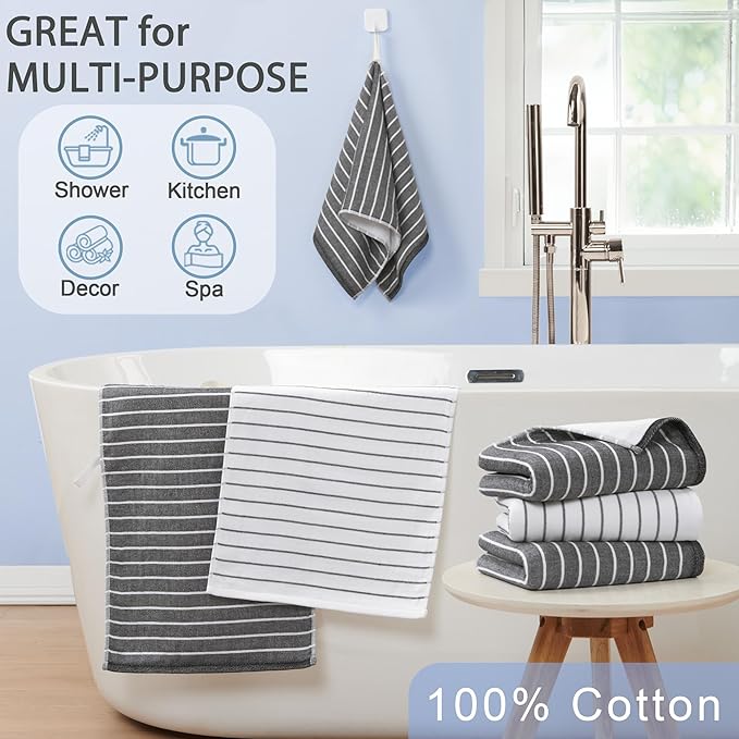 VOOVA & MOVAS 4-Piece Striped Cotton Hand Towels