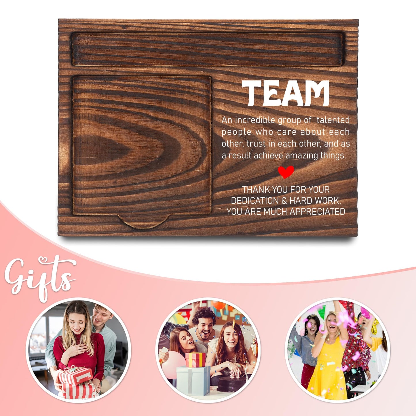 Team Gifts for Employees, Appreciation Gifts for Coworker, Thank You Gifts, Sticky Note Holder, Post-it Note Dispenser for Desk, Wooden Post-it Note & Pen Holder 6.5" x 4.7" - FTA116