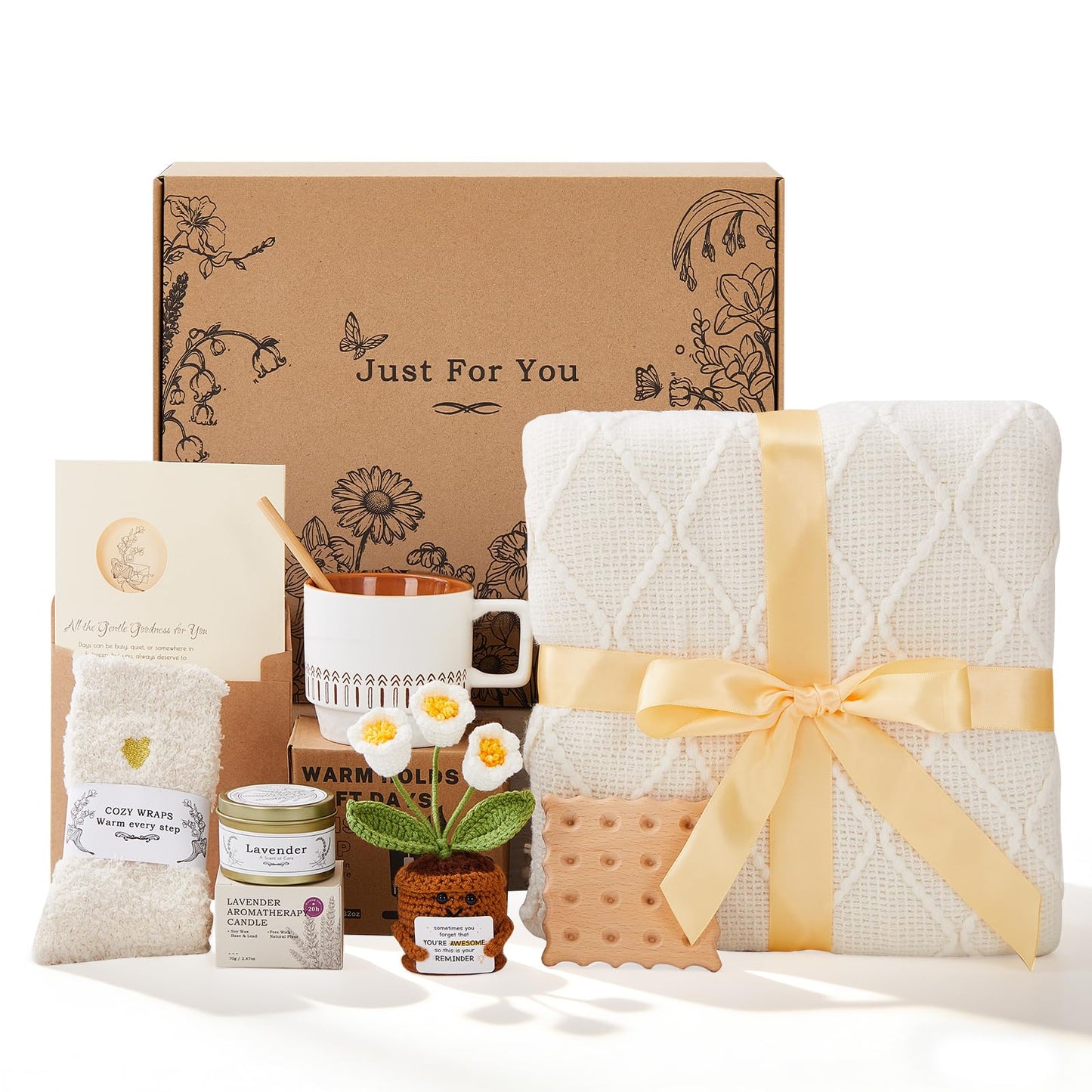 Get Well Gifts for Women, Unique Self Care Gift Basket with Cozy Blanket for Women, Comforting Relaxation Pick for Her Mom Sister Best Friend Birthday & Christmas Gifting