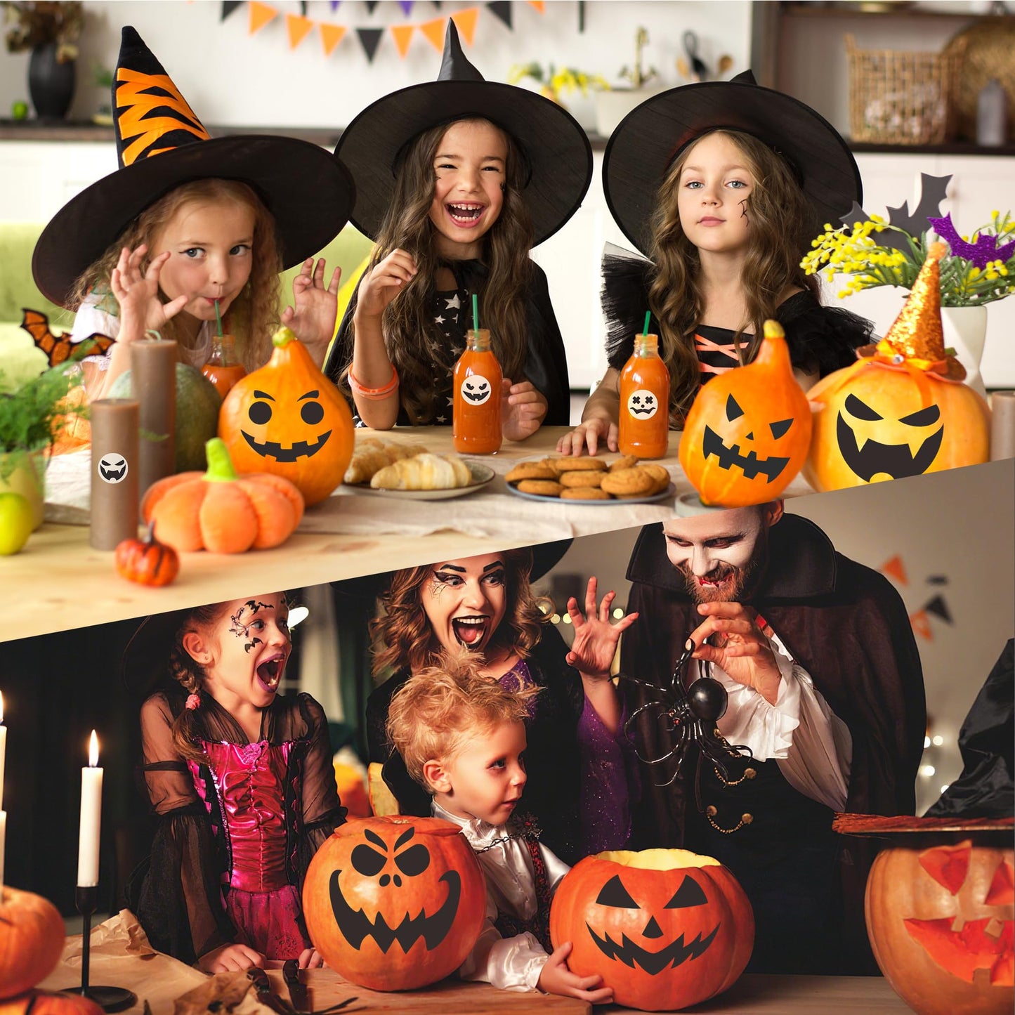 Calidum 90 Designs Pumpkin Decorating Stickers, Jack-O'-Lantern Face Craft Decals, Pumpkin Carving Stickers Kit, Halloween Decorations Supplies Games Gifts Trick or Treat Party Favors for Kids