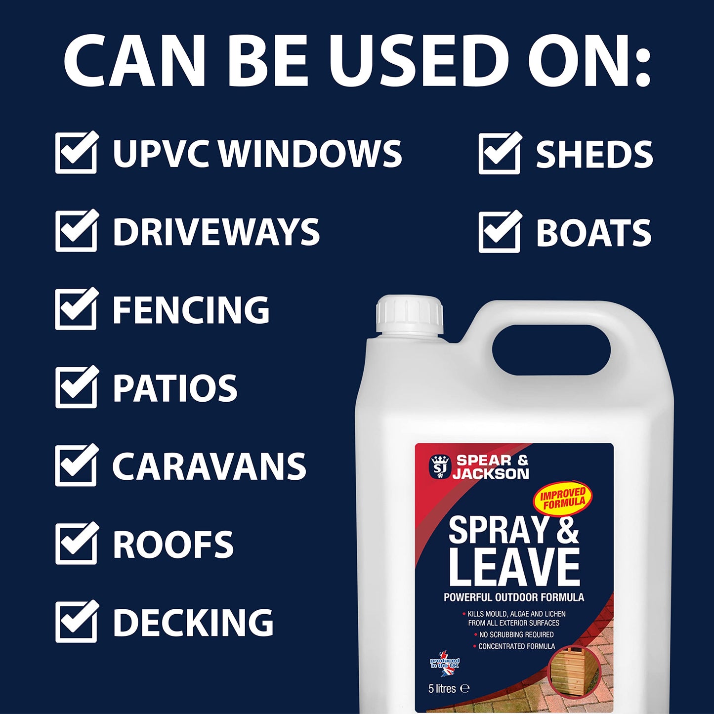 Spear and Jackson - Spray and Leave Concentrate 2 x 5 Litres - Kills Mould, Algae & Lichen From All Exterior Surfaces