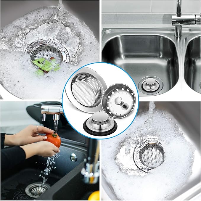 Mudder 3 Pcs Kitchen Sink Drain Strainer and Stopper Stainless Steel Garbage