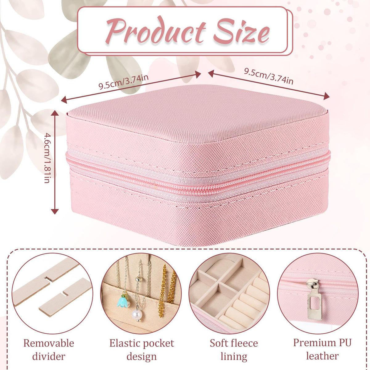 SHENLIU 12 Pack Mini Pink Travel Jewelry Case Bridesmaid Proposal Gift Boxes, 3.74 x 3.74 x 1.81 inches Small Leather Portable Jewelry Earring Organizer for Women Girls Travel Accessories