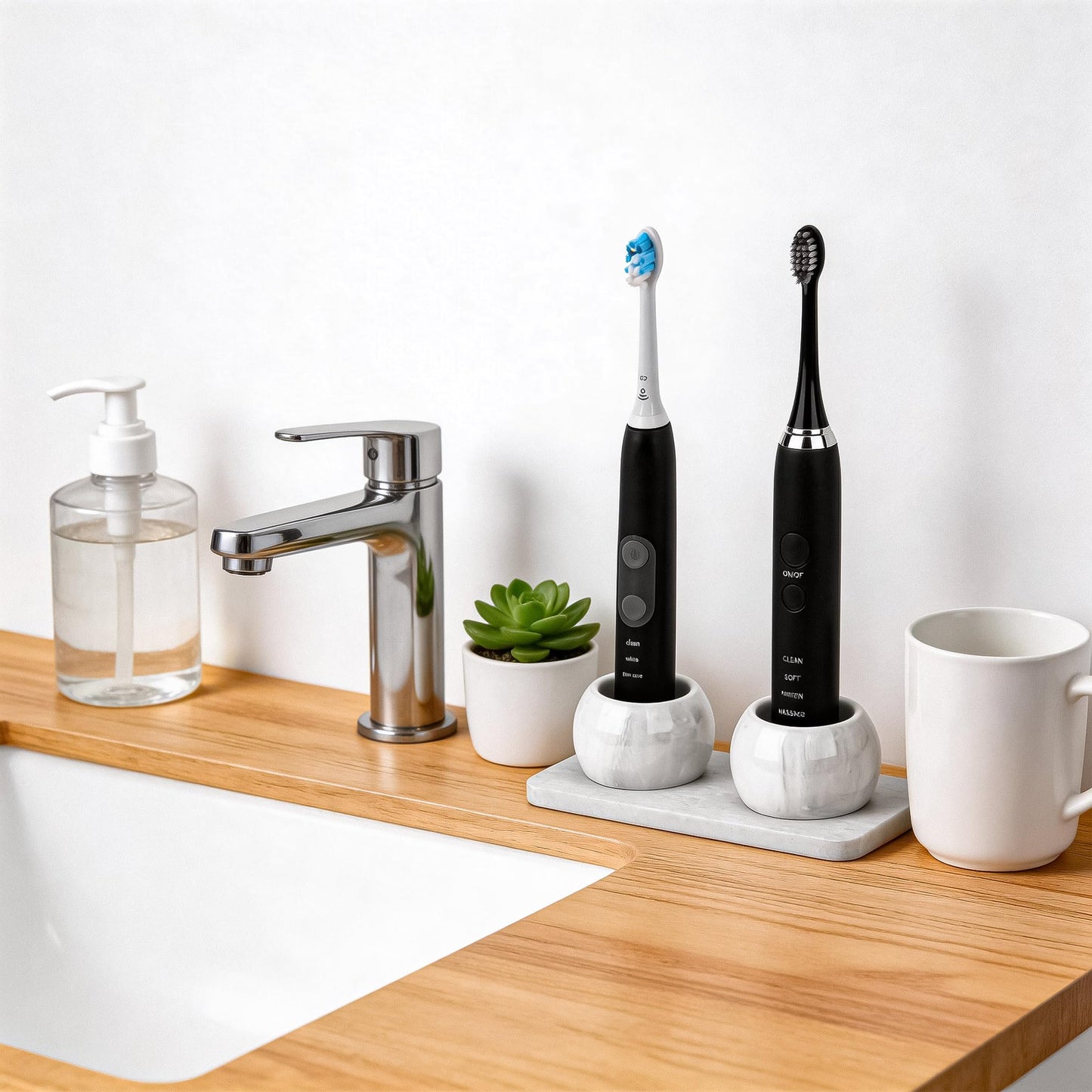 2 Pack Ceramic Toothbrush Holder with Diatomite Toothbrush Tray for Bathroom Shower Countertop Storage Organizer, Small Toothpaste Razor Electric Tooth Brush Head Stand (Grey)