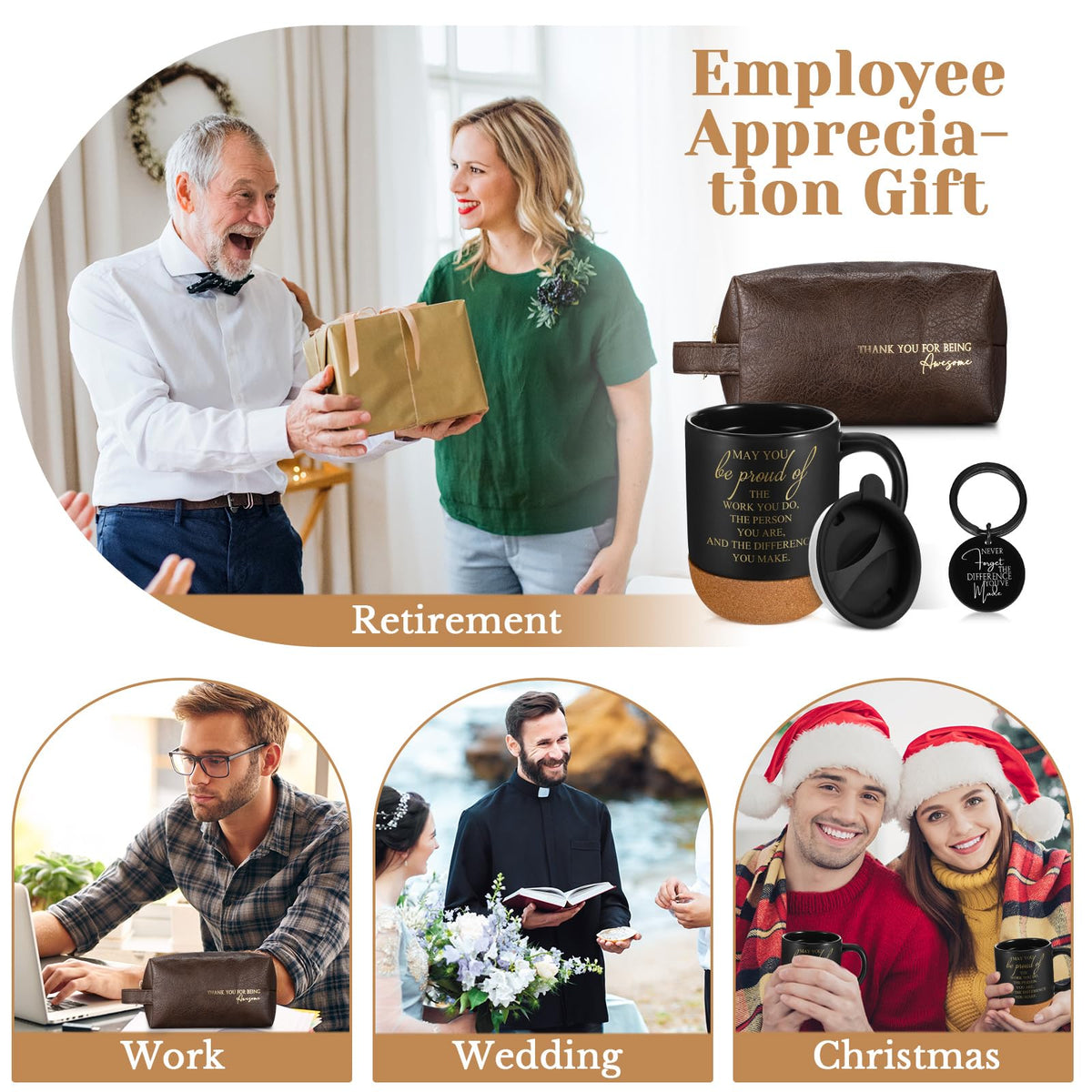 Dandat 3 Pcs Thank You Gift for Men Coworker Appreciation Office Gift Leather Toiletry Bag May You Be Proud 15oz Coffee Cup with Keychain for Boss Manager Teacher Nurse Employee(Brown)