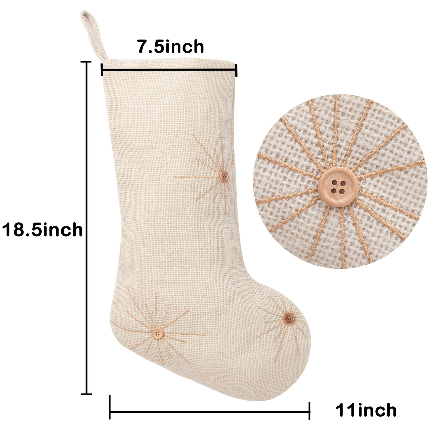 GEX Christmas Stockings 5 Packs for Family 18.5" Large Linen Embroidery Classic Christmas Stockings Burlap Minimalist Rustic Large Hanging Ornament Decorations for Fireplace Xmas Season (Set of 5)