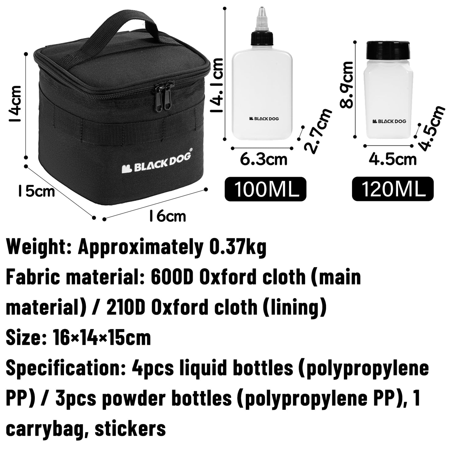 Blackdog Camping Spice Set with 7 Containers, Pepper & Salt Spice Shakers with holes and lids- 7pcs Portable outdoor travel spice kit, Storage Bag for Outdoor Travel Camping BBQ Picnic