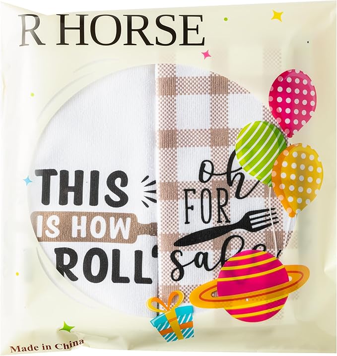 R HORSE 5Pcs Funny Kitchen Dish Towel Set Absorbent Quick Dry Cloth Dish Tea