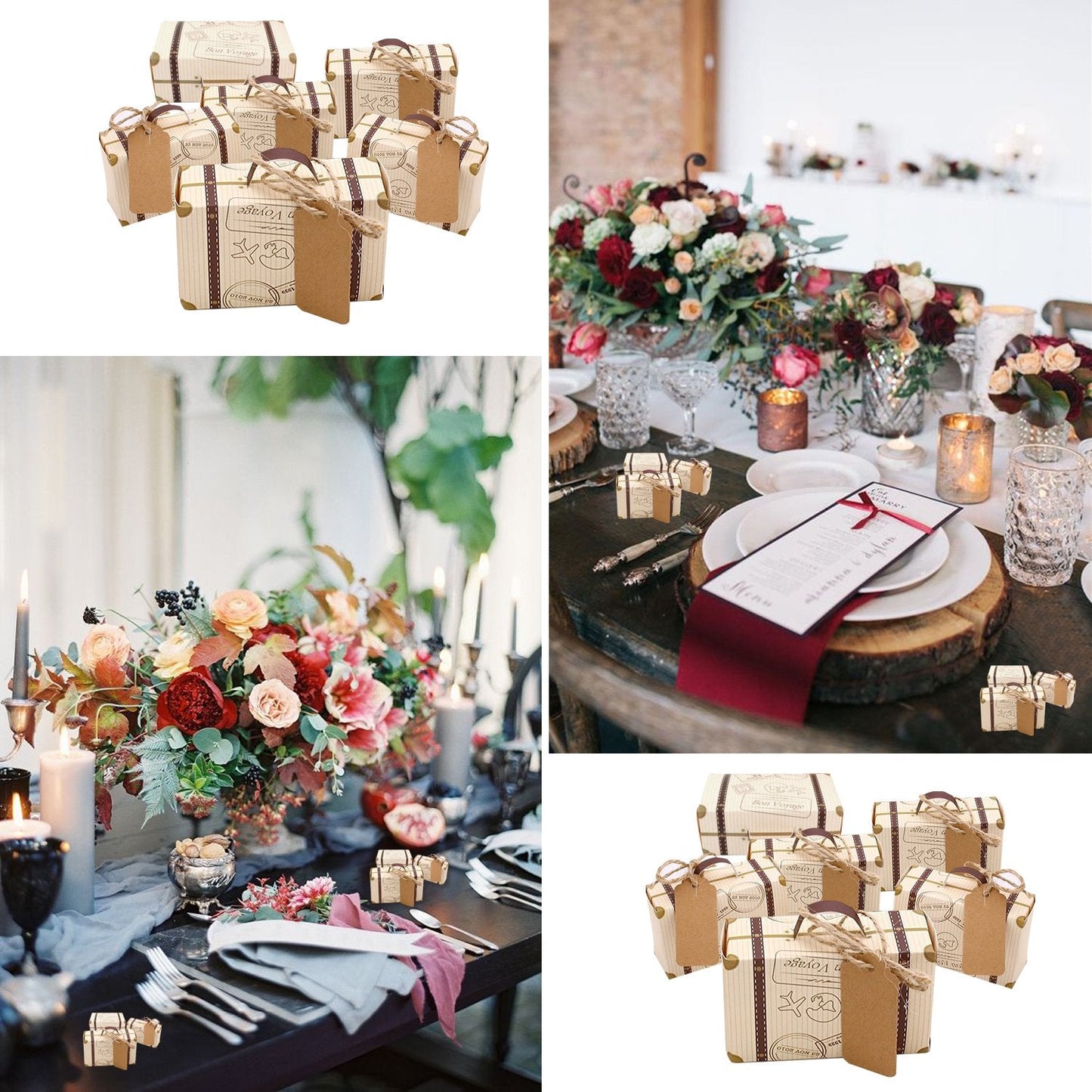 Faylapa 50pcs Suitcase Candy Boxes, Party Favor Candy Box, Vintage Kraft Paper Gift Bag for Travel Theme Party, Wedding, Birthday, Bridal Shower