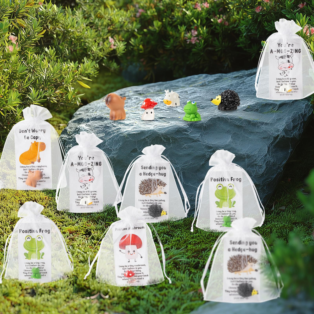 RONGLAIJIN 25 Sets Graduation Gifts Bulk, Appreciation Gifts for Graduation Volunteer Teacher Student, Funny Resin Animal with Pun Note Cards Inspirational Gift Sets for Team Employee Staff Coworker