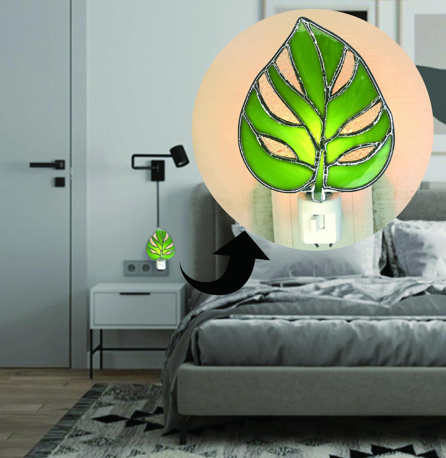DUONAYU Stained Glass Monstera deliciosa Liebm Night Light Plant Night Light Bedroom Bed Light Gifts from Nature. DYM9015