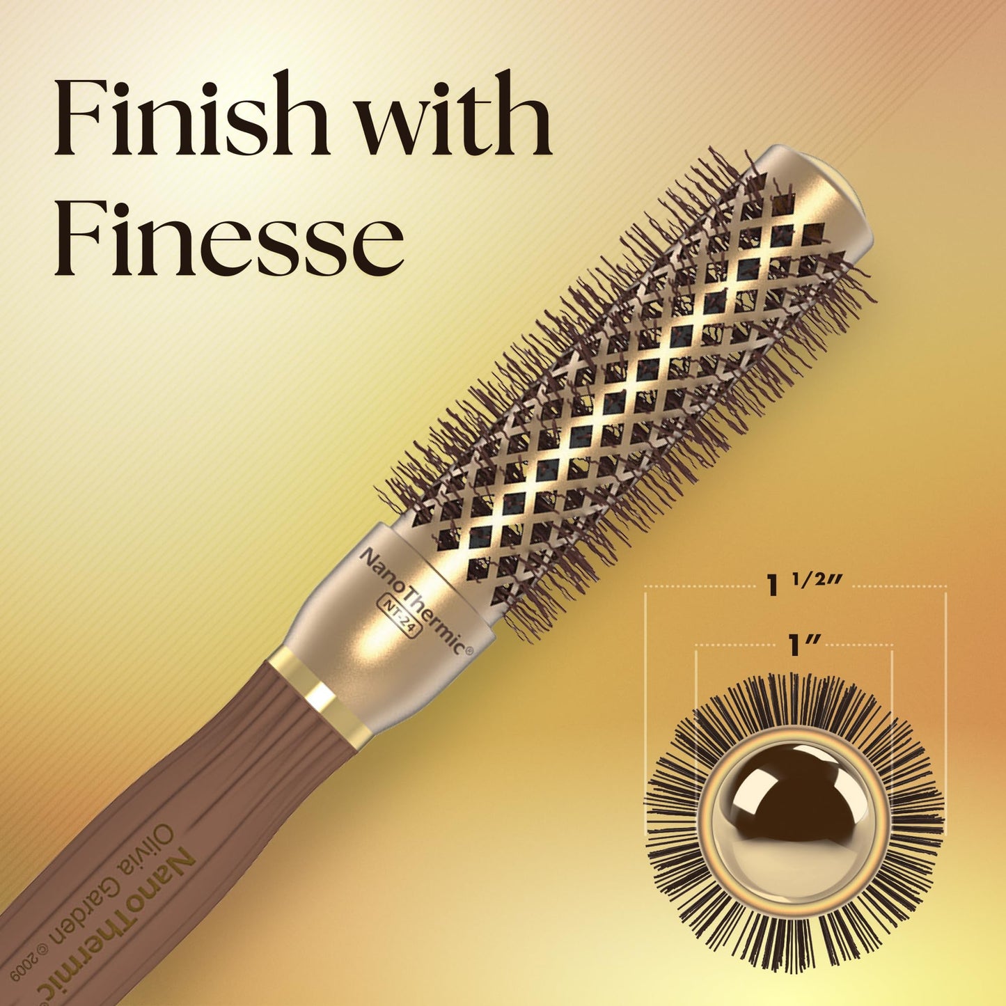Olivia Garden NanoThermic Ceramic + Ion Round Thermal Hair Brush - Not Electrical - Professional Blowout Brush for Normal to Thick Hair