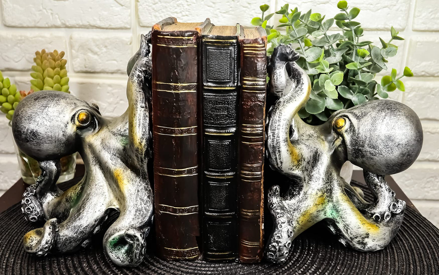 Ebros Nautical Coastal Sea Monster Octopus Bookends Set Statue in Faded Bronze Antique Finish 6.25" H Mythical Sea Giant Cthulhu Kraken Decorative Office Study-Room Library Desktop Decor Figurines