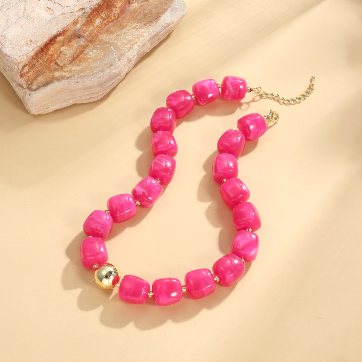 BREPINE Hot Pink Chunky Necklaces for Women Multicolored Large Square Resin Beads Necklace Trendy Bold Statement Beaded Summer Candy jelly Vacation Choker