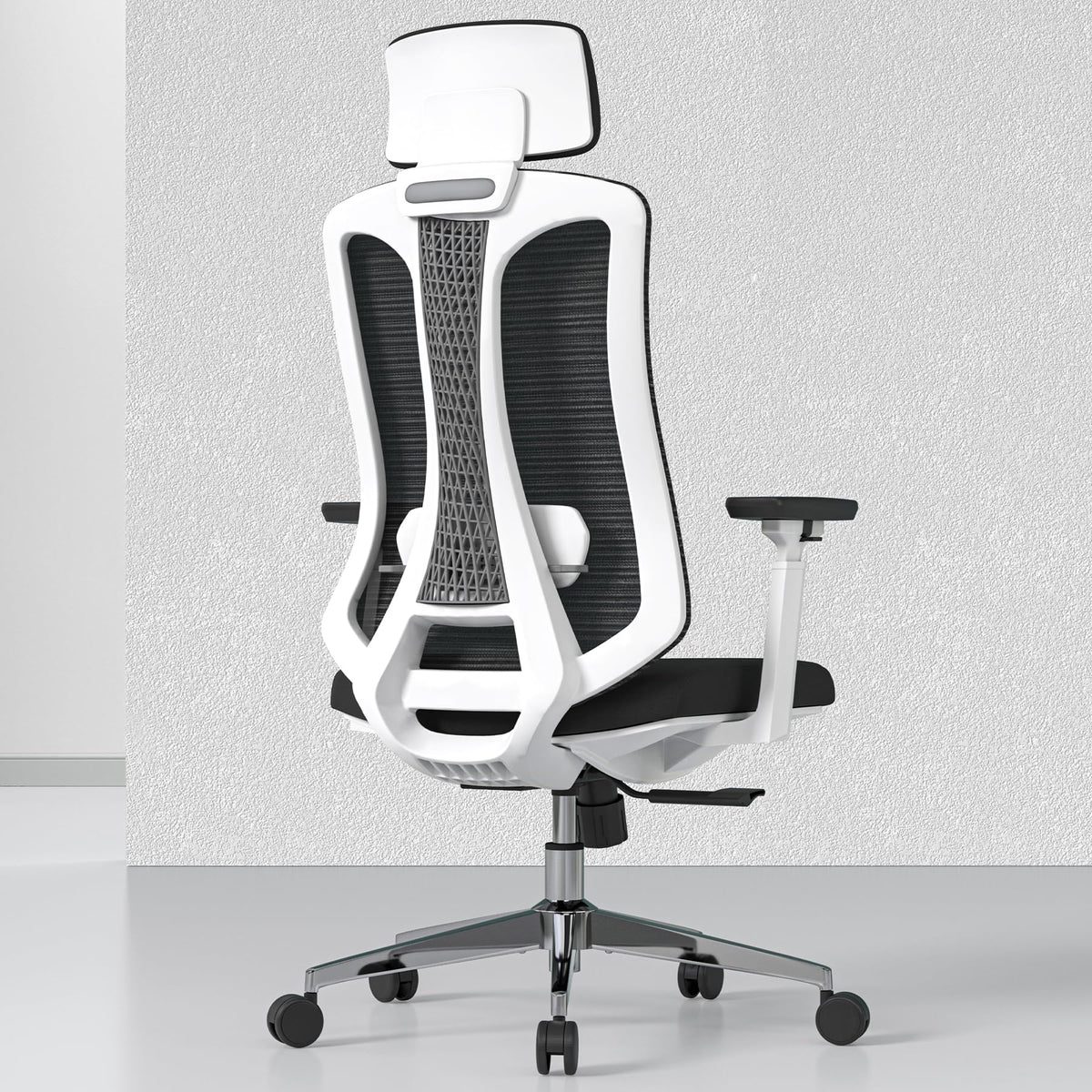 Logicfox Ergonomic Mesh Office Chair, Computer Desk Chair with 3D Armrests, Adjustable Lumbar Cushion and Adjustable Headrest, White High Back Home Office Chair with Tilt Function, Computer Chair