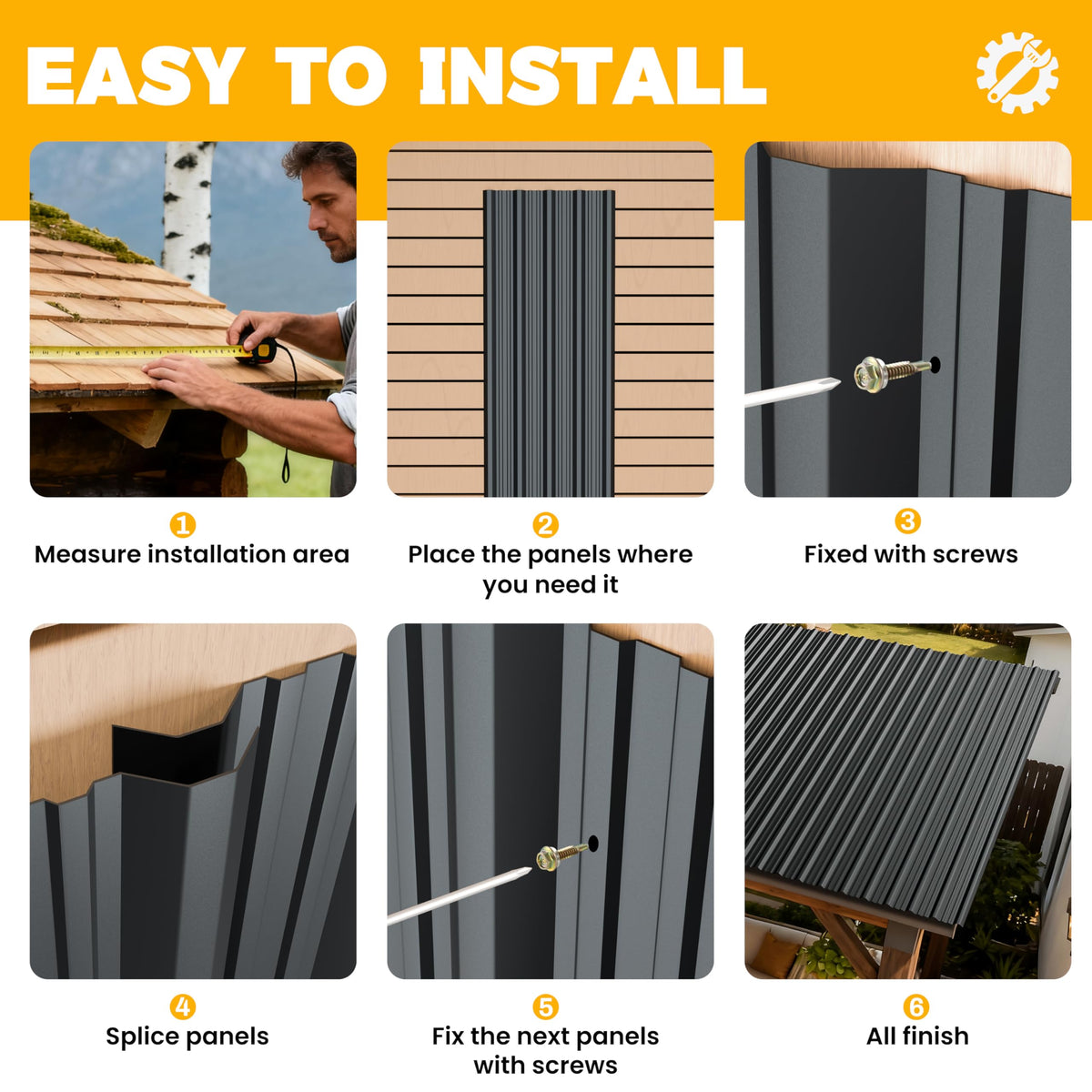 BOBIBAN 20 pcs Metal Roofing Panels - Corrugated Galvanized Roof Panels L41.34x W17.72 Inch, Waterproof Tin Roof Sheets for Garages,Sheds, Stables and Mobile Homes, Includes Screws(Black,L41.34''-20)