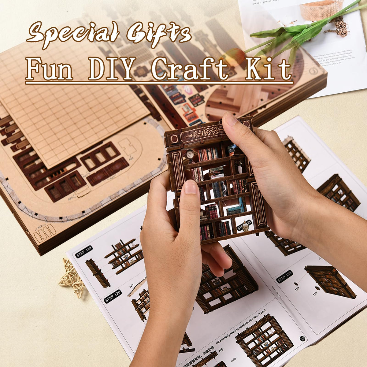 DIY Miniature House Kit, Tiny House Kit with LED, DIY Wooden Dollhouse Miniature Kit for Adults Teen, Wooden Crafts Lovely Dollhouse Kit