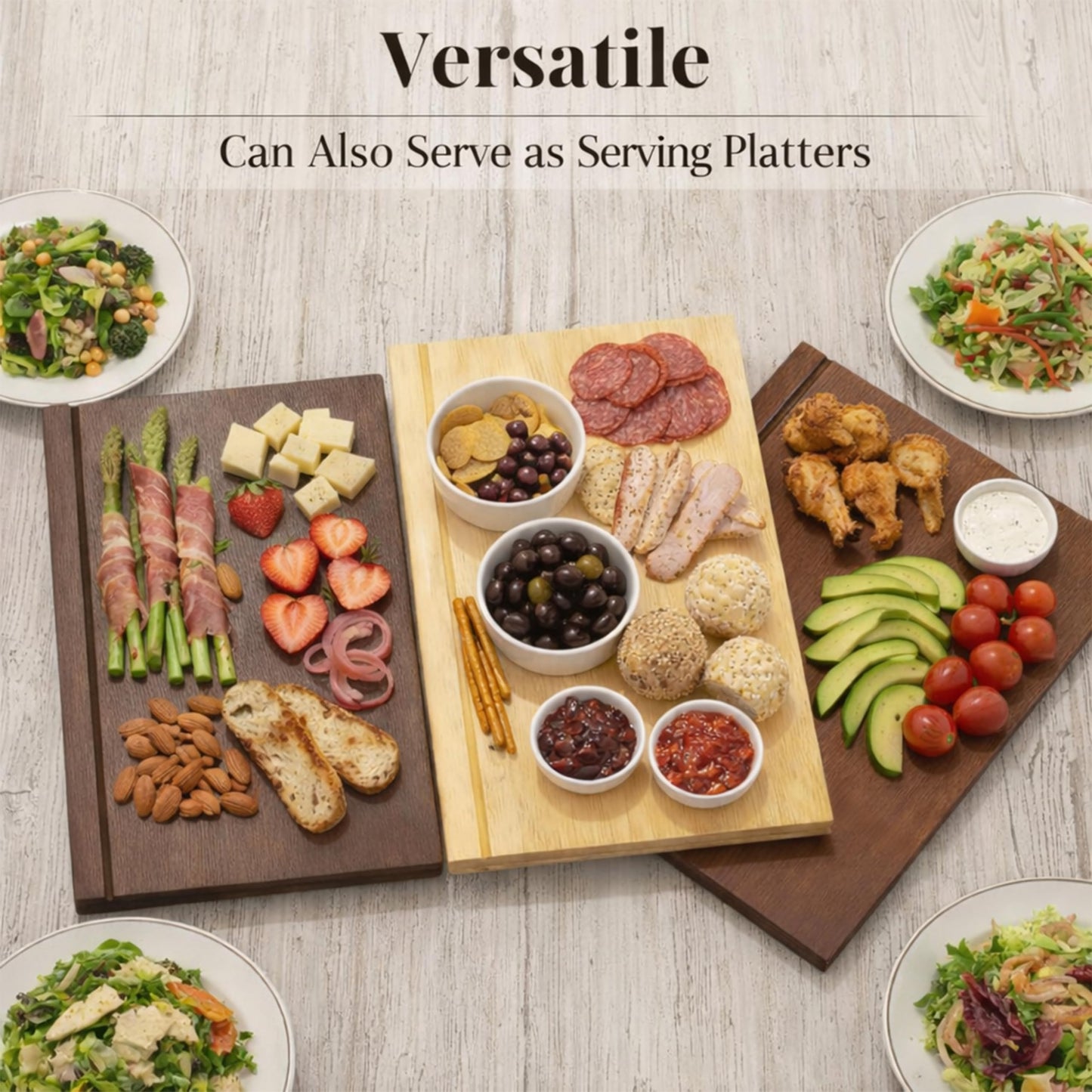 FUSAHURIY Australia Acacia Wood Book-Style Cutting Boards with Stand, Set of 3 Kitchen Boards for Hands-Free Recipe Viewing, First-Time Cooking, Breakfast Prep, Family Cooking and Housewarming Gift