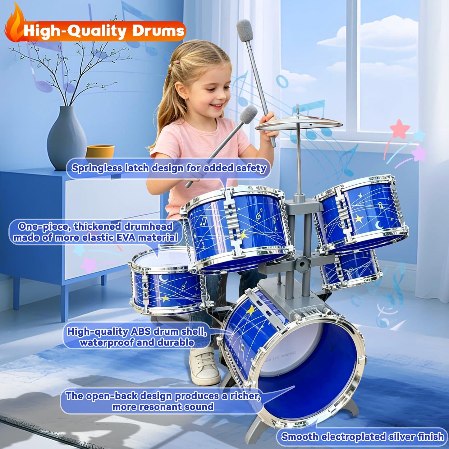 Kids Drum Set for Toddlers 1-3, Upgraded Kids Jazz Drum Ages 3-5, Musical Instrument Toys & All Plastic, Percussion Beginner Christmas Gift Toys for 3 4 5 6 Year Old Boys Girls Ages 2-5 4-6 5-7