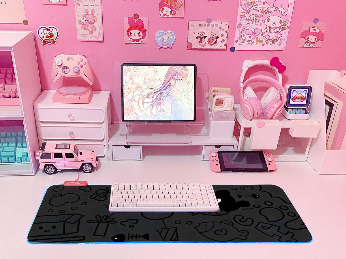JMIYAV Pink RGB Gaming Mouse Pad 31.5x12 Inch PC XL Large Extended Glowing Led Light Up Desk Pad Non-Slip Rubber Base Computer Cute Mousepad Mat Desk Accessories Gaming Setup 4795