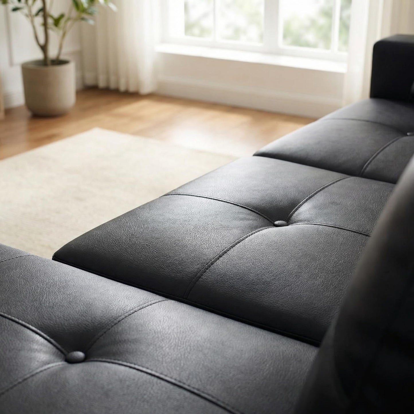Trygoal 103.5" Modular Leather Sectional Sofa, 4-Seat L-Shaped Couch with Chaise & Storage Ottoman, 3-Piece Convertible Living Room Furniture Set for Apartment Office, Black