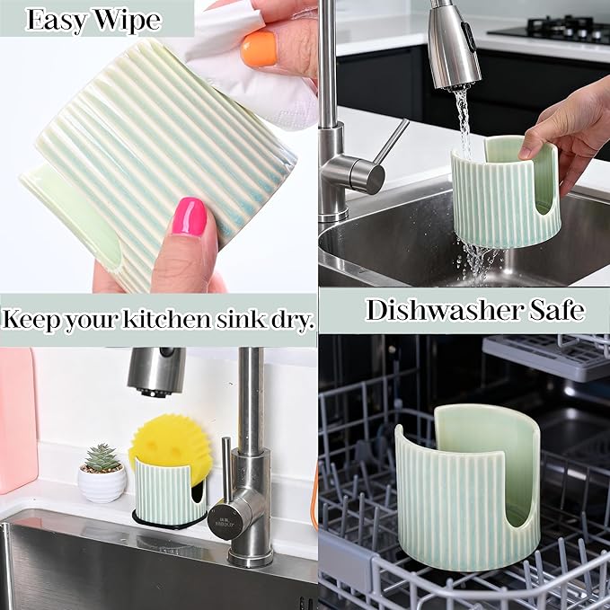 Ceramic Sponge Holder for Kitchen Sink, Sink Caddy Organizer, Dish Sponge