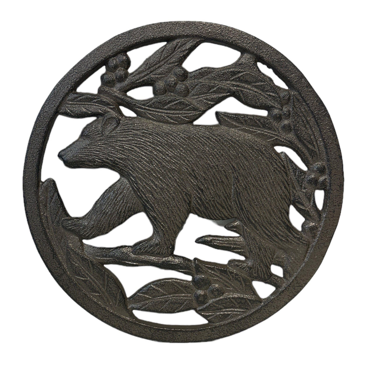 De Leon Collections Rustic Brown Cast Iron Circle Woodland Forest Bear Decorative Kitchen Dining Room Table Trivet