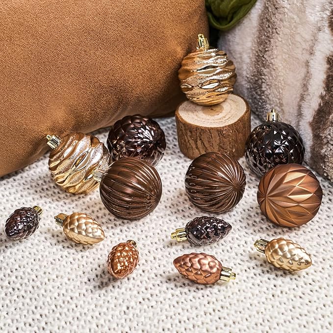 JORNOY Brown Christmas Tree Ornaments - 2.36inch/60mm Shatterproof Ornaments for Christmas Tree Set, Plastic Decorative Hanging Balls Ornaments for Xmas Tree Decorations, 40ct (Brown)