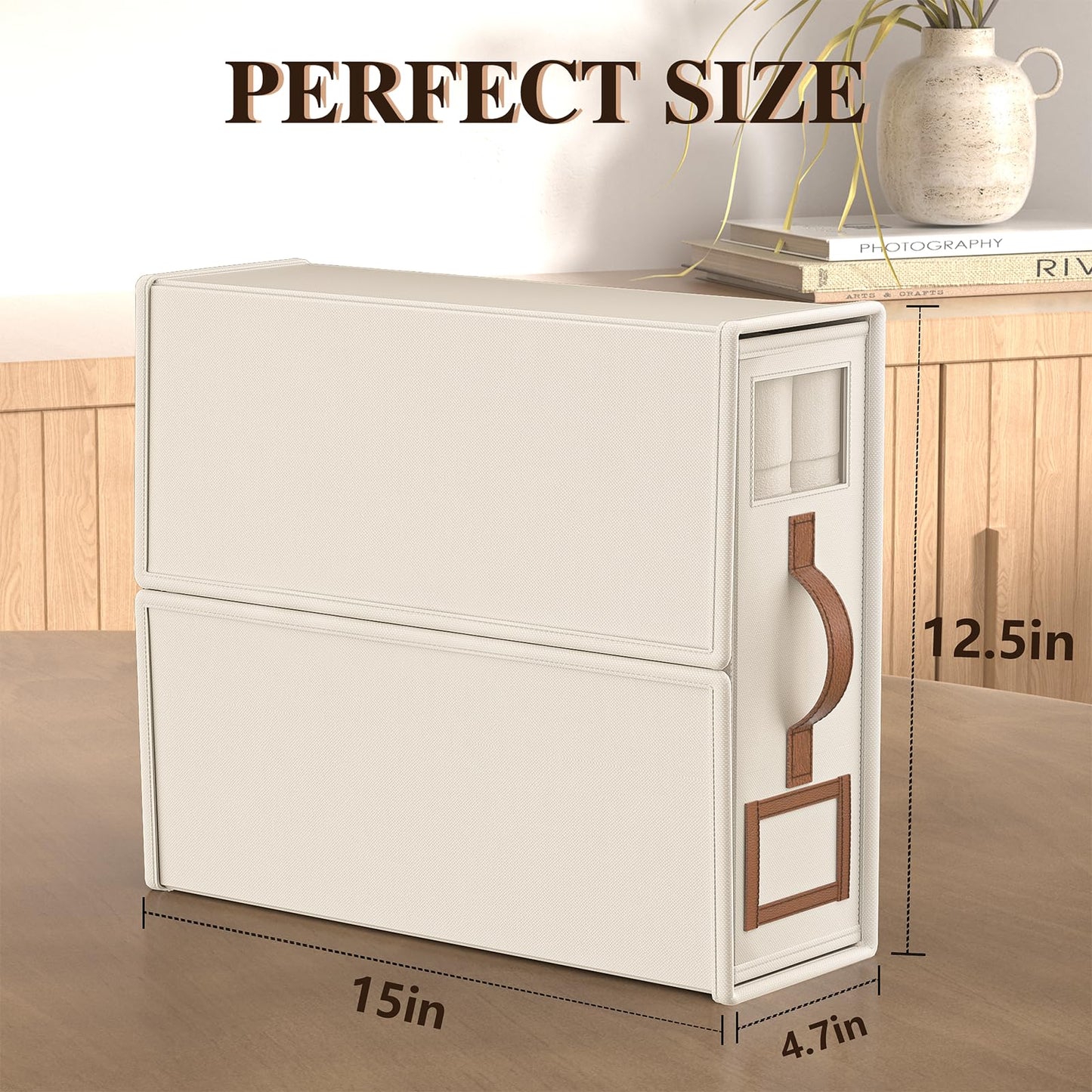 BigPonPon 4 Pack Foldable Bed Sheets Set Organizers and Storage(King & Queen Size),Linen Fabric Closet Organizers with Window,Folding Bedding Storage Box for Bedsheets and Pillow Cube Organizer-Beige