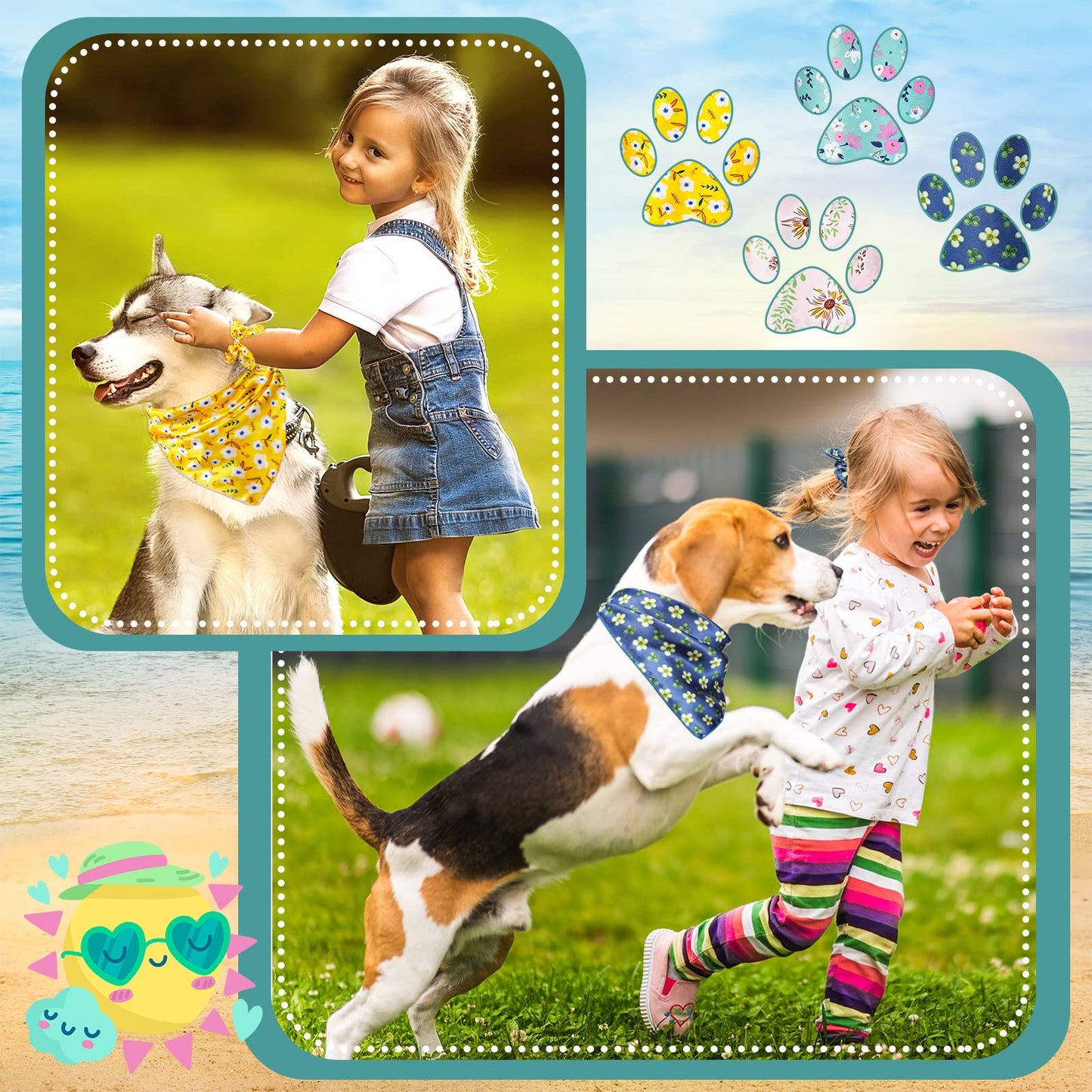 Hanaive 12 Pack Dog Bandanas & Matching Scrunchie Set Dog and Owner Matching Clothes Flower Pet Scarf Bibs with Hair Tie Headbands for Small Puppy Pet Owner Mom Outfit Gift
