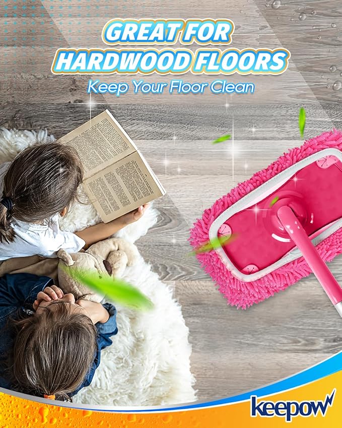 KEEPOW Pink Reusable Dry Sweeping Cloths Microfiber Wet Mop Pads Compatible