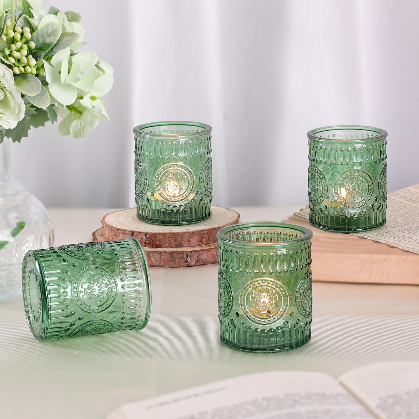 MATAHUM 36 Pcs Green Votive Candle Holders, Tea Light Candle Holders for Wedding Centerpiece, Glass Candle Holders for Table Centerpiece, Home and Party Decorations