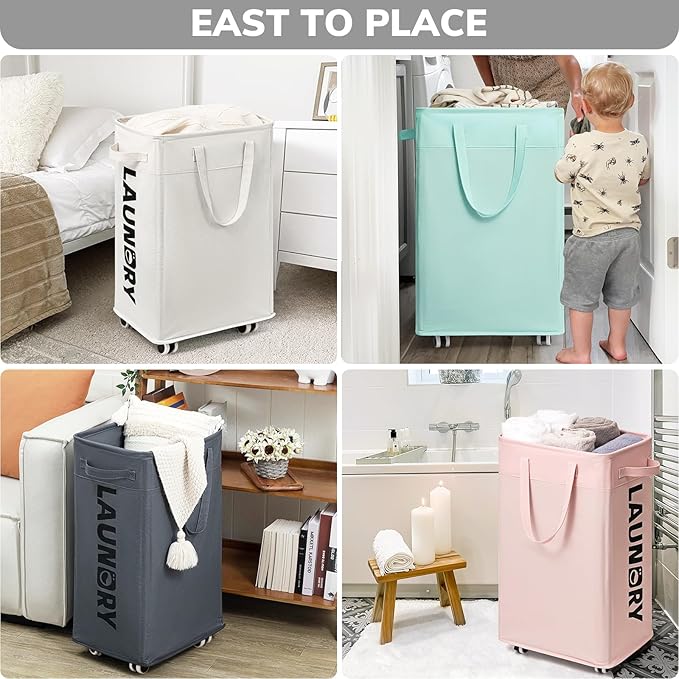Goodpick Laundry Hamper with Wheels, 75L College Dorm Room Essentials, Clothes