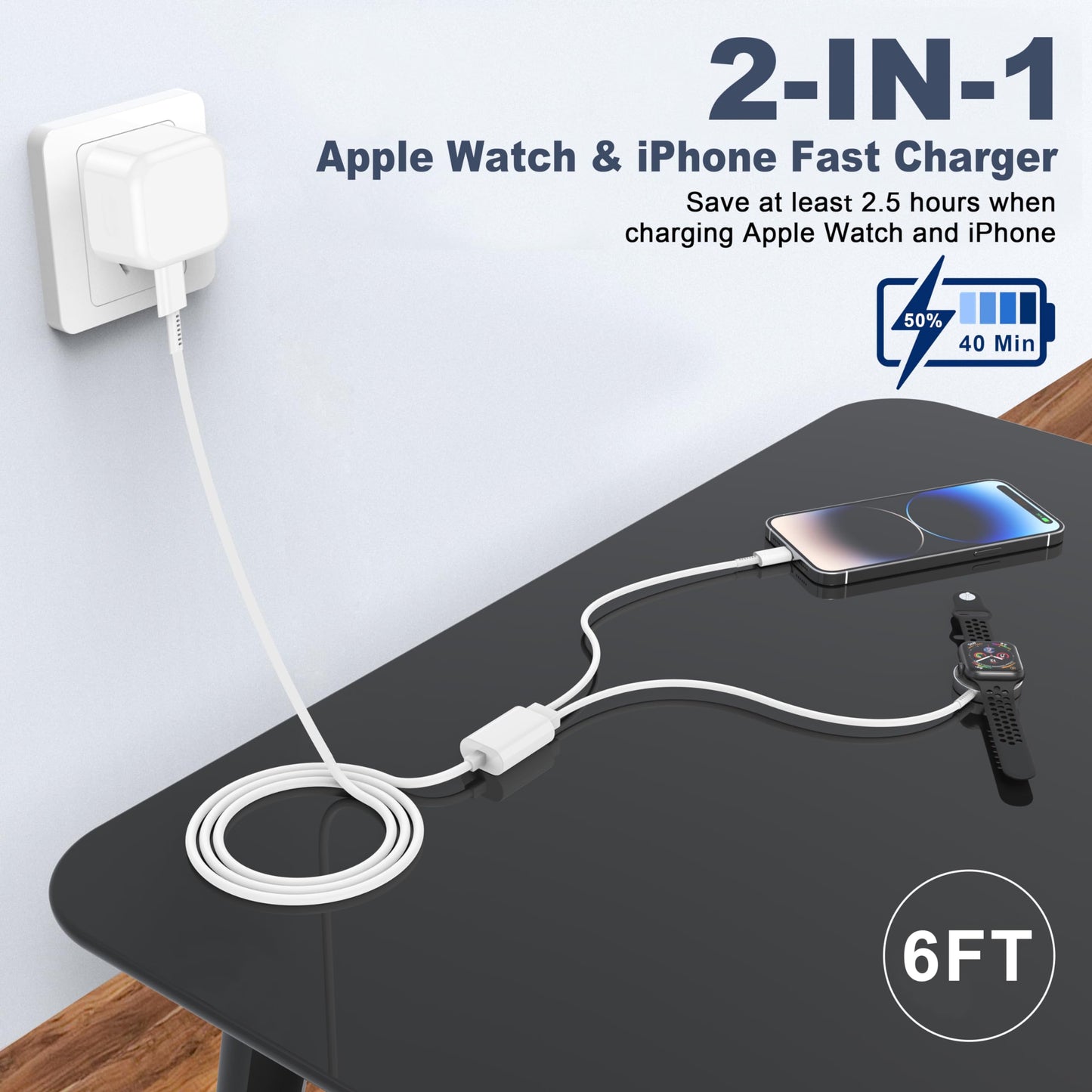 ππππ ππ©π π«ππππ Apple Watch Charger,2-in-1 USB C Cable for iWatch & iPhone,2M Fast Charging Cable with 20W Wall Charger for Apple Watch Series 10/9/8/7/6/5/SE/Ultra & iPhone14/13/12/AirPods
