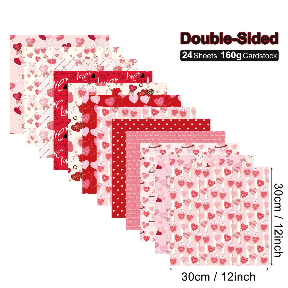 Valentine's Day Scrapbook Paper Pad Pink Red Love Heart Patterned Paper 12×12,24 Sheets Scrapbook CardStock Papers Pad for Holiday Cardmaking DIY Origami Decorative Craft Papers.