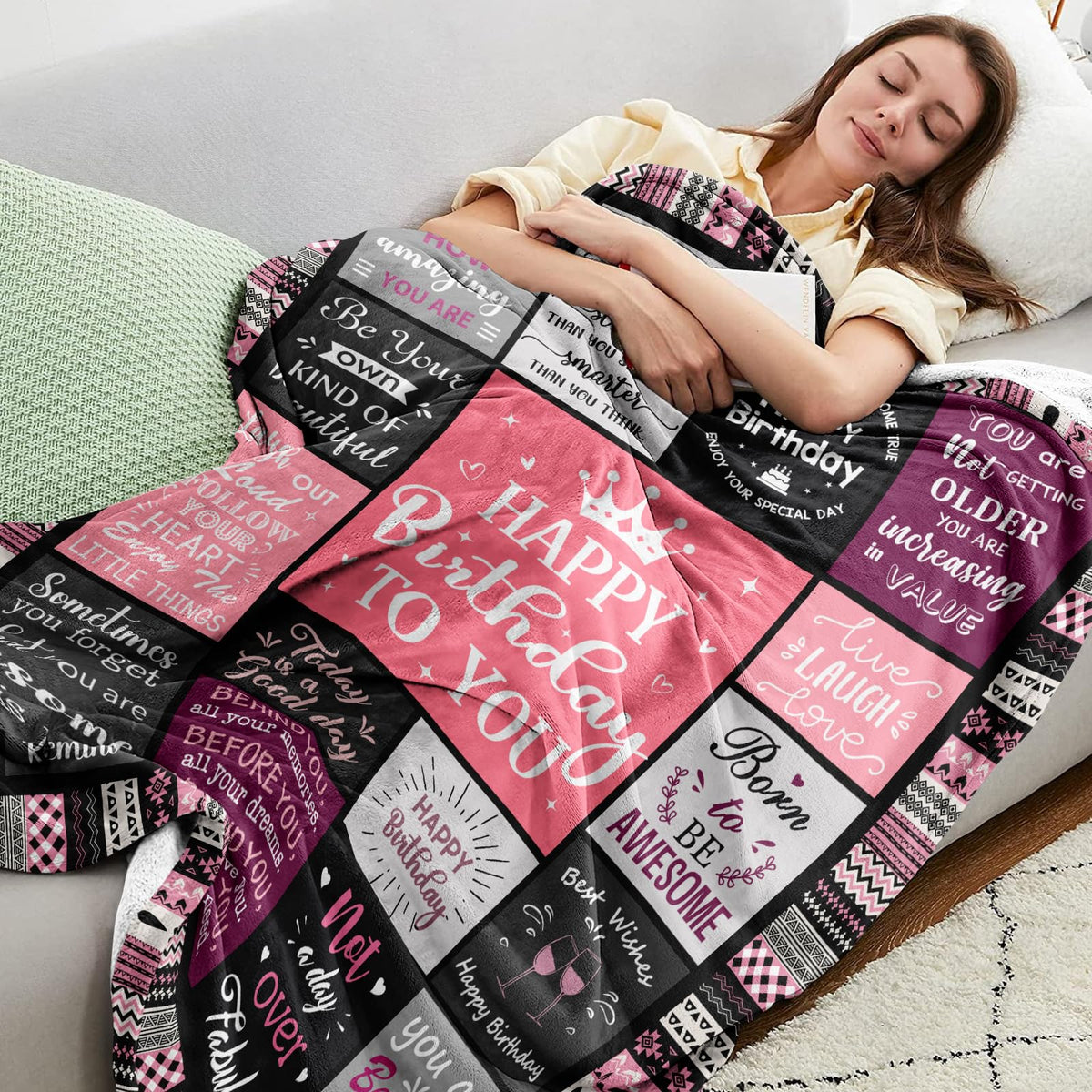 Ivivis Birthday Gifts for Women Girls Throw Blanket 60"X50", Happy Birthday Decorations for Woman, Gifts for Women Birthdays Unique, Womens Bday Gift Ideas for Her Friend Mom Sister Grandma Wife